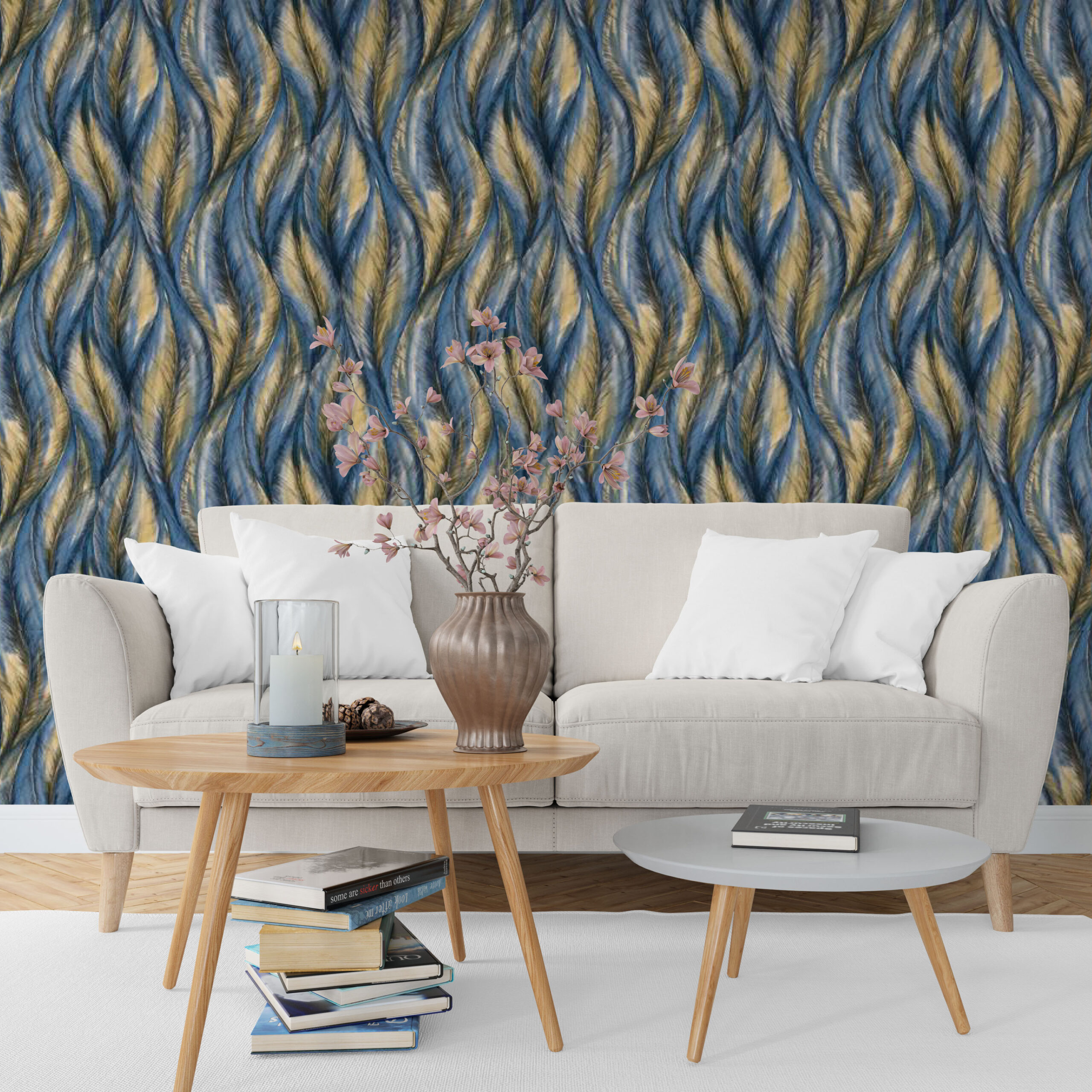 Leaves & Botanical Blueish Finish wallpaper