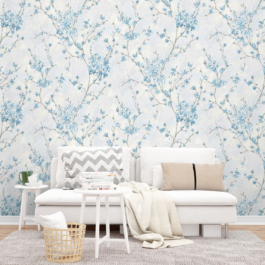 Floral & Botanical Vinyl Coated Wallpaper for Wall (Light Blue)