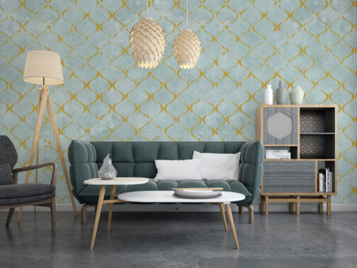 Artists Blue Geometric Design Wallpaper For Wall