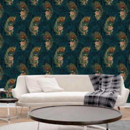 Artists Peacock Feather Design Wallpaper Roll for Covering Living Room Bedroom Walls